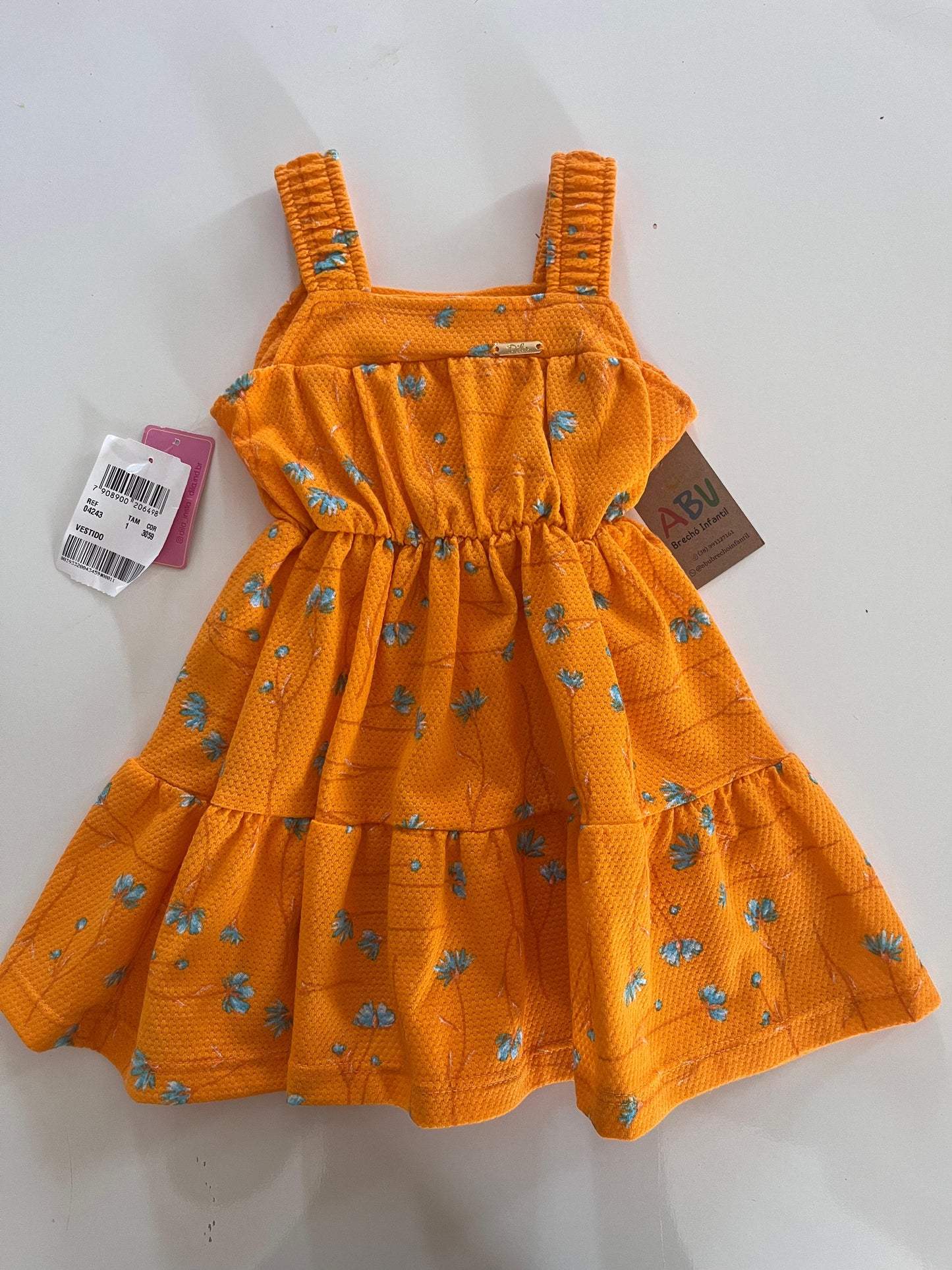 Vestido laranja com flores Dila