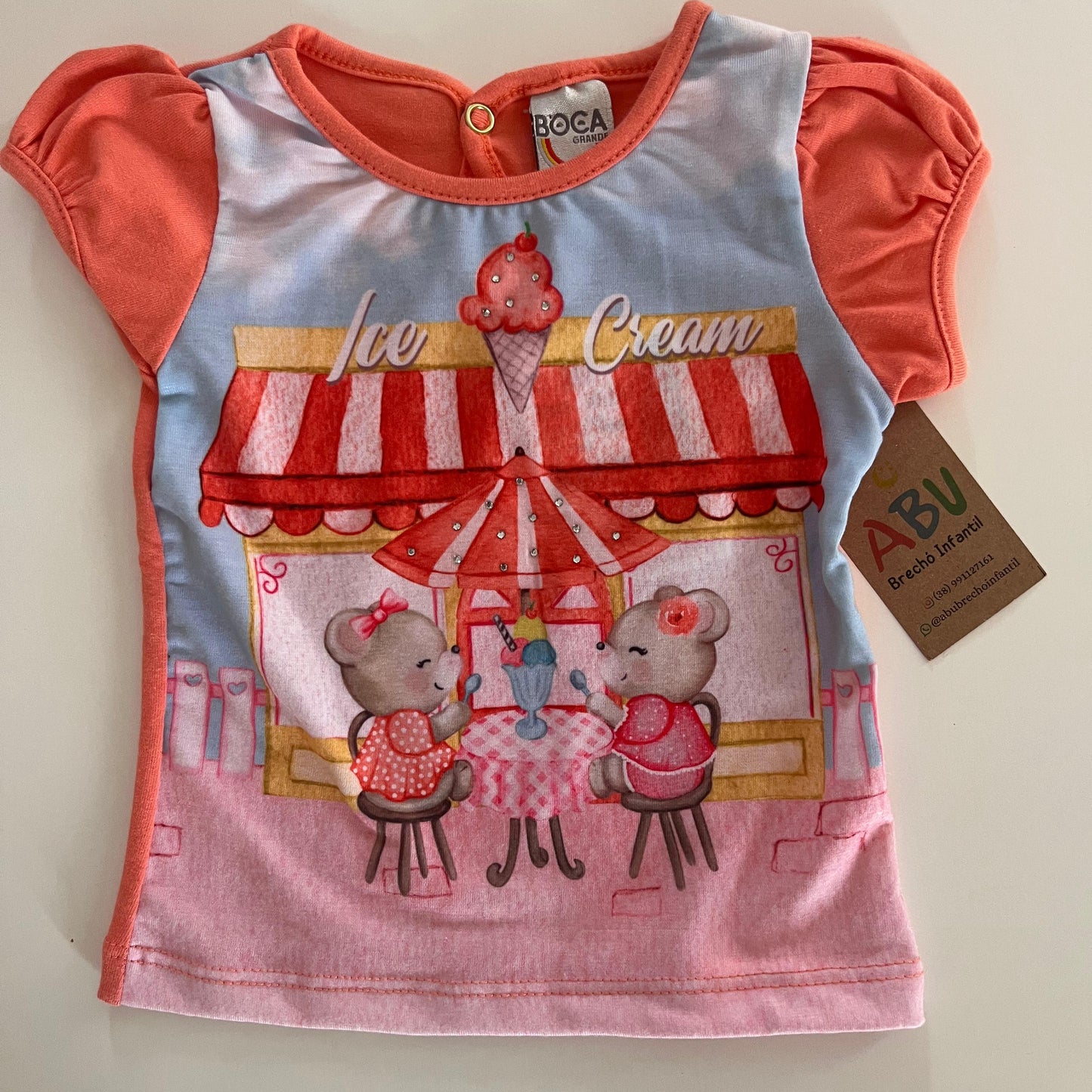 Baby look Infantil Boca Grande com manga balonê coleção Summer Tam M