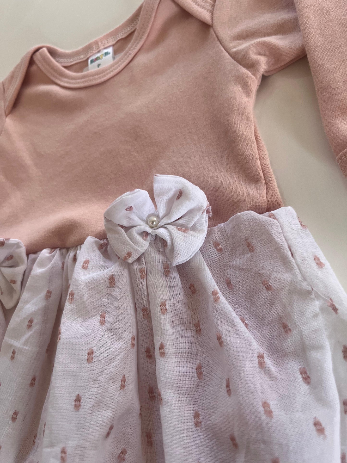 Vestido body infantil laços Tam P de 0 a 3 meses 100% Algodão