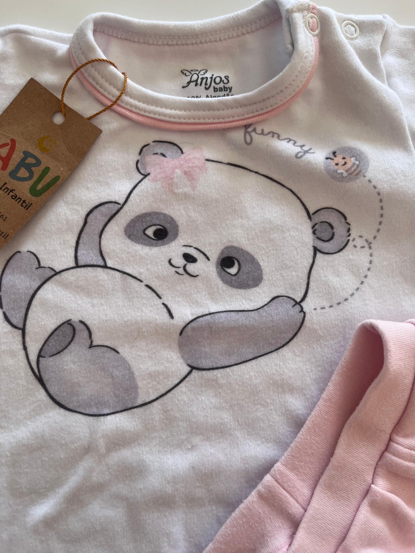 Conjunto Blusa Panda + Short Menina - 100% Algodão Anjos Baby