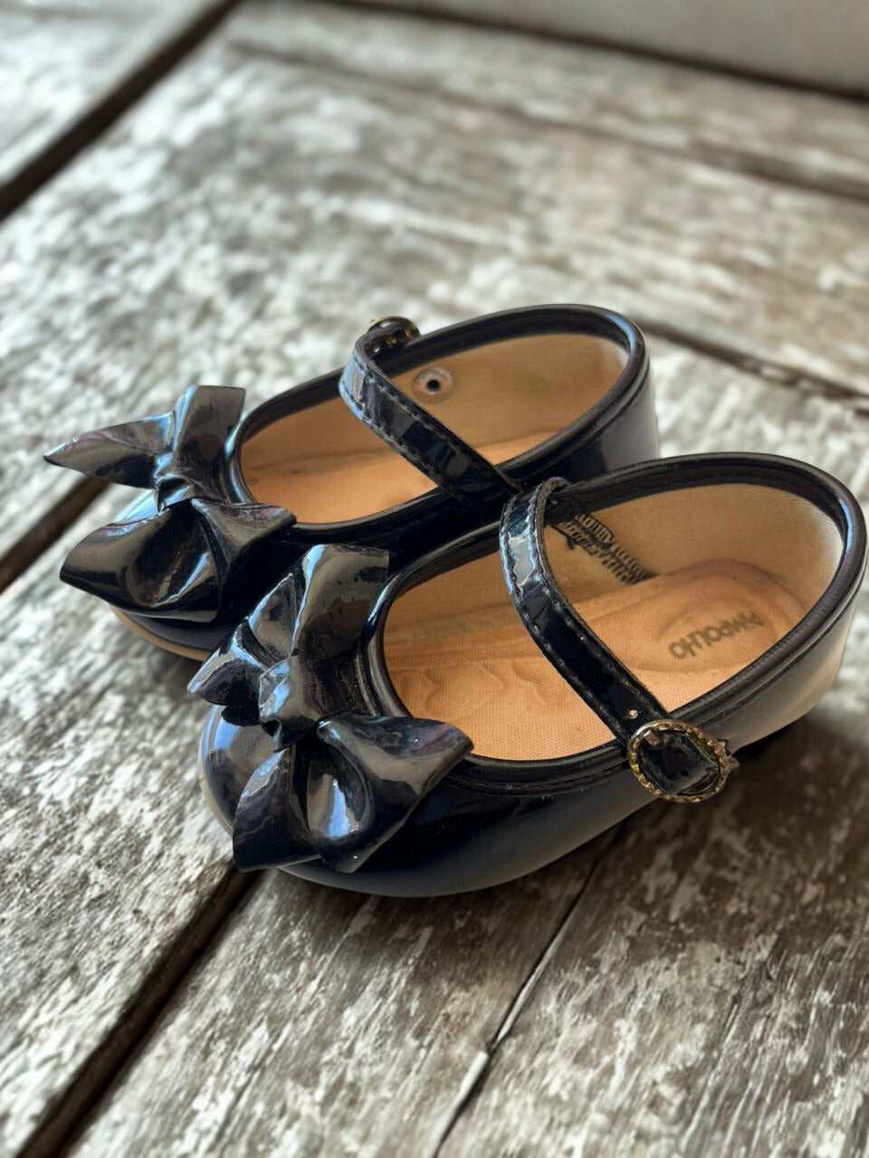 Sapatilhas Infantis Pimpolho Preta de Verniz com Laço- Tamanho 19