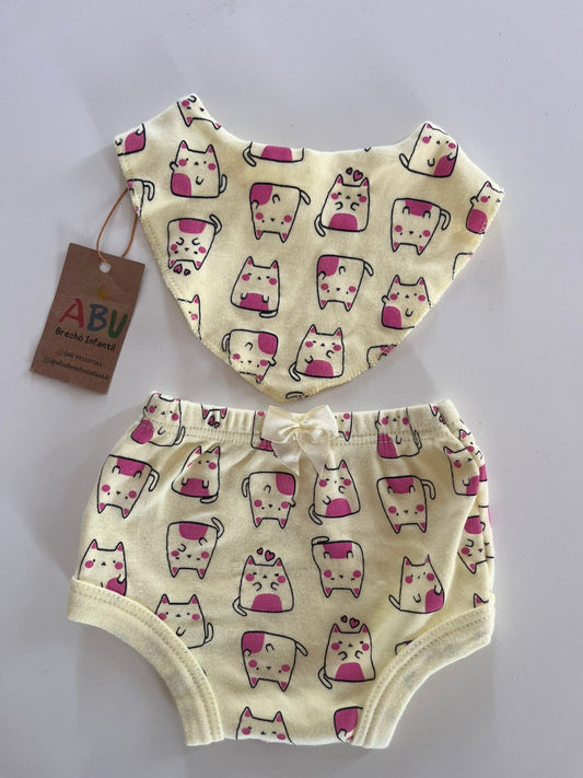 Kit Calcinha e Babador gatinha