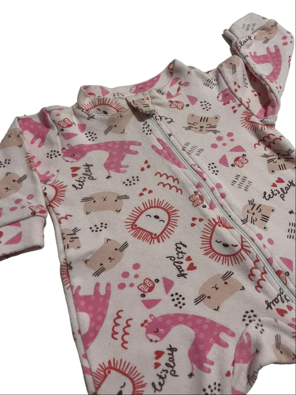 Macacão de zíper canelado estampado de bebê menina macacão de zíper infantil de bebê feminino-TAM P