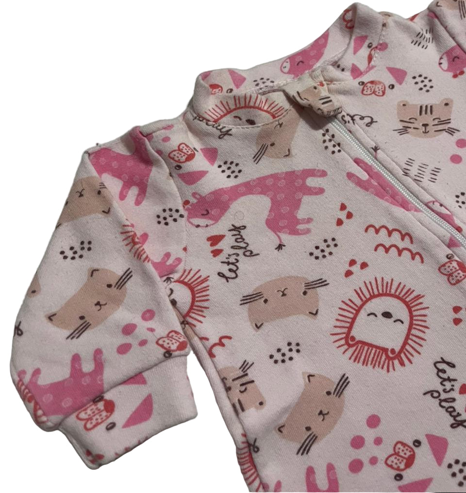 Macacão de zíper canelado estampado de bebê menina macacão de zíper infantil de bebê feminino-TAM P