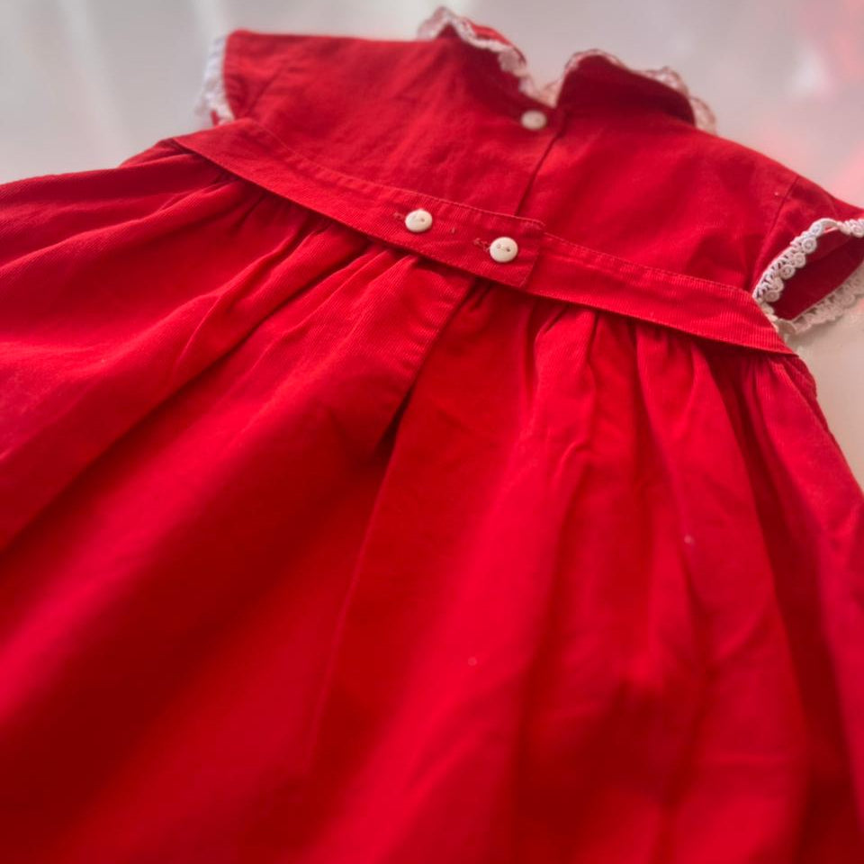Vestido manga curta na cor vermelha -Tam 9a 12 meses