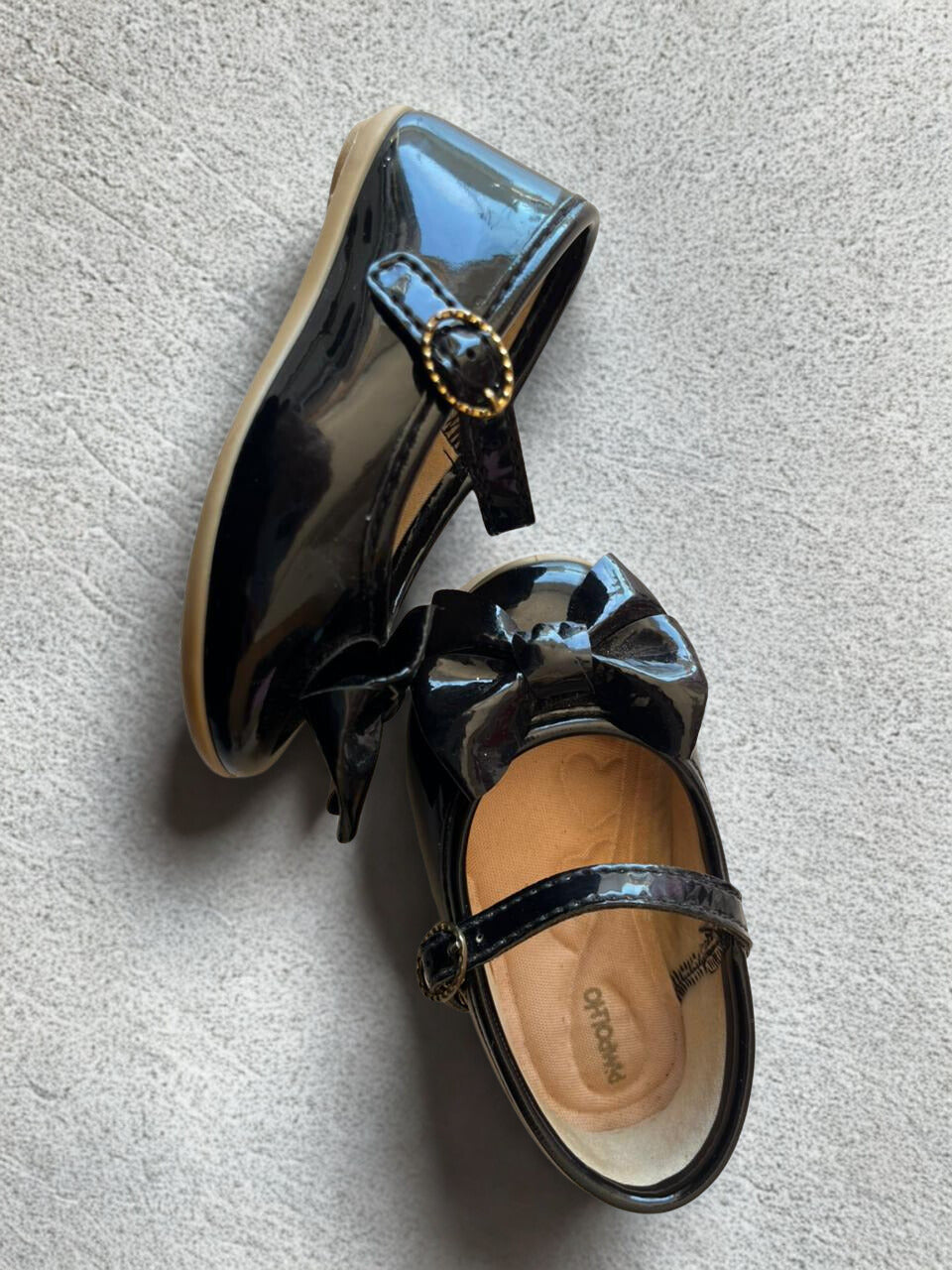 Sapatilhas Infantis Pimpolho Preta de Verniz com Laço- Tamanho 19